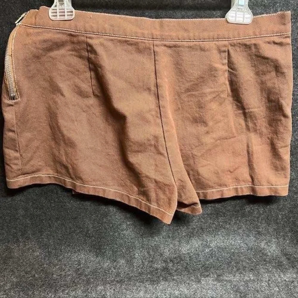 Brown‎ Mini Skort Womens Faux Wrap Denim Style Casual